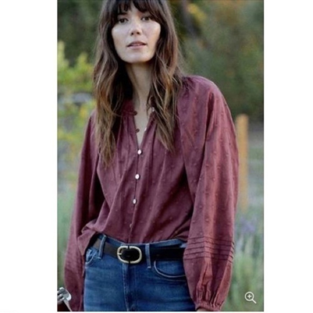 Cleobella Antonia Puff Sleeve Button Down Flowy Blouse cotton